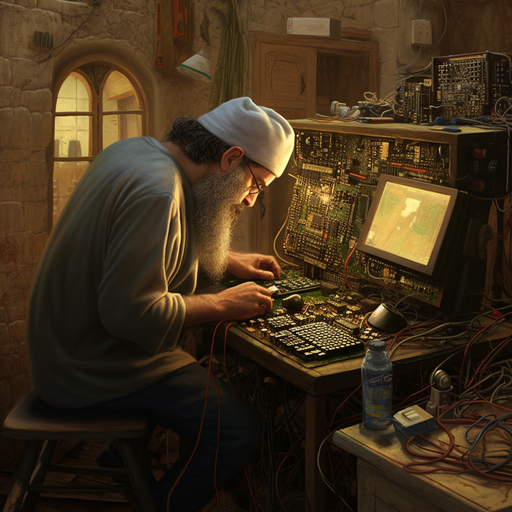 תיאור: טכנאי מחשבים בירושלים מתקן מחשב נייד בבית לקוח.